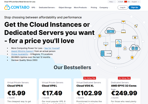 contabo：特别版VDS，€14.99/月，8G内存/独享CPU/60gNVMe/32T流量，德国/英国/美国/日本/新加坡/澳大利亚
